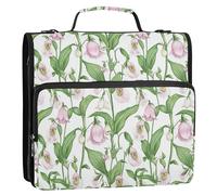 Raccoglitore con cerniera a 3 anelli con manico, impermeabile, organizer per scuola media, fiori primaverili del Minnesota, rosa e bianco, pantofola da donna