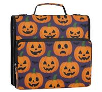 Raccoglitore con cerniera a 3 anelli con manico, include tasca con cerniera, portfolio portatile per scuola media Jack-o'-Lantern motivo Halloween