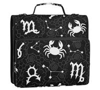 Raccoglitore con cerniera a 3 anelli con manico multi-tasca, motivo costellazione gotica, 3,8 cm, colore nero e bianco