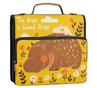 Raccoglitore con cerniera a 3 anelli con margherita gialla e ippopotamo carino 3,8 cm, con tracolla, organizer per documenti multitasche per la scuola media