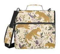 Raccoglitore con cerniera a 3 anelli con motivo leopardo della giungla con animali, con tracolla, include tasca con cerniera, borsa per documenti e documenti, per studenti di medie dimensioni