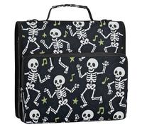 Raccoglitore con cerniera a 3 anelli con tracolla impermeabile per forniture scolastiche organizer per scuola media danza scheletro modello Halloween