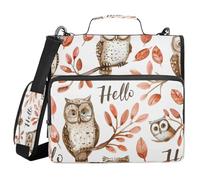 Raccoglitore con cerniera a 3 anelli con tracolla per la scuola tasche multiple organizer per documenti Acquerello Gufi con parola