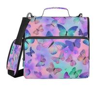 Raccoglitore con cerniera a 3 anelli con tracolla per la scuola, tasche multiple, organizer per documenti, motivo farfalla incantata