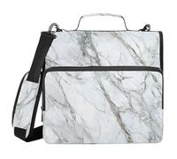 Raccoglitore con cerniera a 3 anelli con tracolla per la scuola, tasche multiple per documenti, organizer in marmo bianco con accenni di motivo nero