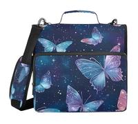 Raccoglitore con cerniera a 3 anelli con tracolla per la scuola, tasche multiple per documenti, organizer per riporre documenti, bella farfalla e stella