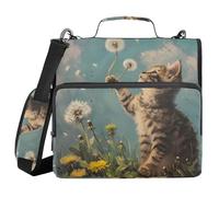 Raccoglitore con cerniera a 3 anelli con tracolla Un gatto che gioca con il dente di leone borsa espandibile cartella di archiviazione tasche multiple