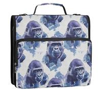 Raccoglitore con cerniera a 3 anelli da 3,8 cm, con manico e tracolla rimovibile, facile da trasportare, organizer per scuola e ufficio, elegante gorilla, bianco