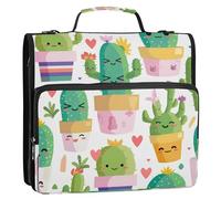 Raccoglitore con cerniera a 3 anelli da 3,8 cm con manico Laege Capacità Portfolio Raccoglitore per la scuola Carino cactus in vaso