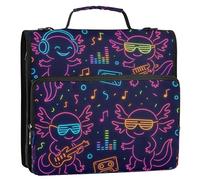 Raccoglitore con cerniera a 3 anelli da 3,8 cm, con manico, tasche multiple, portfolio portatile adatto per feste al neon delle scuole medie Axolotls - Synthwave anni '80
