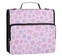 Raccoglitore con cerniera a 3 anelli da 3,8 cm, con tracolla e manico, include tasca con cerniera, adatto per scuole medie, motivo floreale rosa a forma di cuore senza cuciture