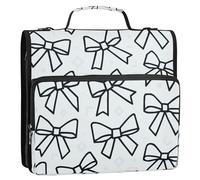 Raccoglitore con cerniera a 3 anelli da 3,8 cm, con tracolla e manico, tasche multiple, organizer per documenti per scuola media, moderno, minimalista, con fiocco in nastro bianco e nero