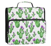 Raccoglitore con cerniera a 3 anelli da 3,8 cm, con tracolla e maniglia, tasche multiple, organizer per scuola/ufficio, acquerello, cactus, fiori