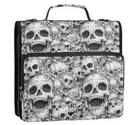 Raccoglitore con cerniera a 3 anelli da 3,8 cm, con tracolla, impermeabile, per scuola e ufficio, motivo teschio divertente