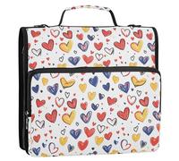 Raccoglitore con cerniera a 3 anelli da 3,8 cm, con tracolla, include tasca con cerniera, organizer per scuola e ufficio, San Valentino, cuori