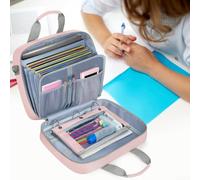 Raccoglitore con cerniera a 3 anelli da 7,6 cm, con tracolla staccabile e grande capacità, organizer multipli per fisarmonica, tasca trasparente e nastro di fissaggio elastico per uso ufficio