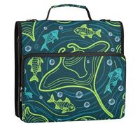 Raccoglitore con cerniera a 3 anelli, motivo stella marina, verde chartreuse, 3,8 cm, con tracolla e manico, tasche multiple, organizer per la scuola media