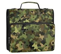 Raccoglitore con cerniera a 3 anelli verde mimetico da 3,8 cm con manico e tracolla rimovibile multi-tasca organizer per scuola media Carpeta del organizador