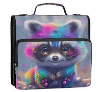 Raccoglitore con cerniera a forma di procione colorato arcobaleno da 3,8 cm e 3 anelli, borsa per raccoglitori per scuola media con tracolla, multi tasche, grande cartella portfolio