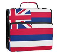 Raccoglitore con cerniera con bandiera delle Hawaii, 3,8 cm, 3 anelli, raccoglitore resistente con tracolla, borsa per scuola media, multi tasche, grande cartella portfolio