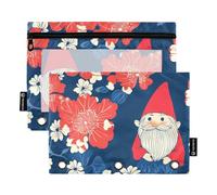Raccoglitore con cerniera con finestra trasparente gnomi pianta fiore alla moda morbido astuccio trasparente finestra e occhielli 3 anelli tasca raccoglitore per forniture per ufficio multicolore 2