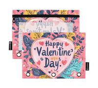 Raccoglitore con cerniera con finestra trasparente San Valentino foglie floreali pesca oro amore astuccio organizer con cerniera occhielli rinforzati 3 anelli astuccio scuola classe ufficio