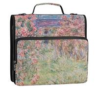 Raccoglitore con cerniera, con stampa Monet Das Haus in Den Rosen, 3,8 cm, 3 anelli, resistente, durevole, con cinghia, per scuola, multi tasche, grande cartella portadocumenti