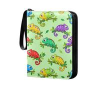 Raccoglitore con cerniera da 400 tasche, copertina in poliuretano di alta qualità, per carte collezionabili, MTG, TCG, carte sportive, camaleonti colorati su sfondo verde