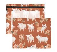 Raccoglitore con cerniera in plastica per lettere A4, confezione da 2 pezzi, per studenti, studenti, insegnanti, cartoni animati, animali domestici, maiale, terracotta