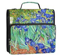 Raccoglitore con cerniera, motivo: fiori di iris, con stampa di Vincent, 3 anelli, per la scuola, con tracolla, con manico