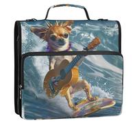 Raccoglitore con cerniera organizer carino cane da surf chitarra 3 1/2 pollici raccoglitori 3 anelli durevoli raccoglitori con tracolla borsa scuola media cartella portafoglio con manico
