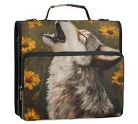 Raccoglitore con cerniera Organizer Cool Howling Wolf Girasoli 1 1/2 Pollici Raccoglitori 3 Anelli Personalizzato Scuola Raccoglitore Borsa con Tracolla Cartella Portfolio con Maniglia
