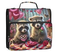 Raccoglitore con cerniera, organizer per San Valentino, procione, cioccolato, data, 3 anelli, 3,8 cm, anello a D, rosa, borsa per la scuola con tracolla, cartella portadocumenti con manico