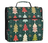 Raccoglitore con cerniera per documenti da 3,8 cm a 3 anelli, resistente con alberi di Natale verde fiocco di neve multi tasche grandi raccoglitori con cinghia borsa per la scuola media