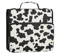 Raccoglitore con cerniera scolastica a 3 anelli con stampa mucca bianca e nera da 3,8 cm, con tracolla, facile da trasportare, organizer per scuola/ufficio Bolsa de cremallera