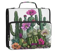 Raccoglitore con cerniera tropicale con fiori di cactus, raccoglitori da 3,8 cm, 3 anelli, resistente, con tracolla, cartella per scuola media, cartella con manico