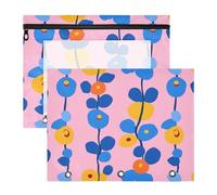 Raccoglitore con cerniere lisce in plastica per lettere A4, confezione da 2 pezzi, per studenti scolastici, forniture per insegnanti, fiori blu e arancioni, rosa