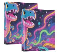Raccoglitore da 1 e 1/2 pollici con 3 anelli dinosauro neon fluorescente con copertina tascabile, confezione da 2 raccoglitori da ufficio con copertina rigida