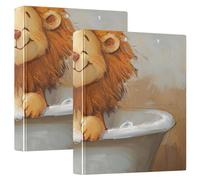 Raccoglitore da 3,8 cm a tre anelli con leone dei cartoni animati, vasca da bagno vintage con portablocco, confezione da 2 raccoglitori da ufficio, 200 fogli