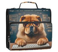 Raccoglitore da lavoro con cerniera da 3,8 cm, con 3 anelli, motivo Chow Chow Chow Worker Dog Funny Storage Portfolio Case con maniglia raccoglitore con tracolla per la scuola
