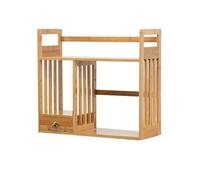 Raccoglitore da scrivania in bambù con cassetto, piccolo scaffale impilabile a 2 ripiani, per casa e ufficio, per scuola e ufficio, finitura in bambù naturale, 70 x 30 cm