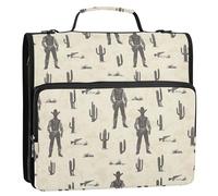 Raccoglitore da ufficio con 3 anelli da 3,8 cm, con cinghia, multi-tasca, portfolio portatile per scuola e ufficio, cowboy occidentale, cactus, stivali, pistole, speroni, vasto deserto