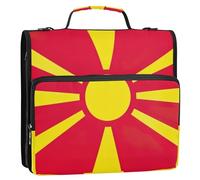 Raccoglitore da viaggio con 3 anelli da 3,8 cm, resistente, con bandiera nazionale della Macedonia del Nord, con cerniera, organizer e custodia ad anelli con tracolla, per la scuola