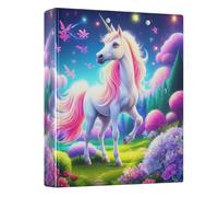 Raccoglitore decorativo a tre anelli da 3,8 cm, 3 anelli, con 3 tasche interne, raccoglitori versatili per scuola e ufficio, fiori colorati con unicorno, confezione da 1