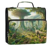 Raccoglitore di base con cerniera, organizer a 3 anelli, 3,8 cm, anello a D, dinosauro, foresta, albero, portfolio per 500 fogli, borsa per raccoglitori per scuola media, con cinturino