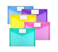 Raccoglitore Documenti 5/10 pezzi cartelle A4 buste cartella di file trasparente for documenti in poliestere con bottone a pressione tasca etichetta(10pcs Random Color)