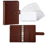 Raccoglitore Documenti A6 PU. Pellicola del taccuino del taccuino di cuoio 6 buche Planner con 12 pezzi Binder Pocket Personal Cash Budget Budget Bustes System Folder Raccoglitore Ad Anelli(Brown set)