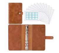 Raccoglitore Documenti Binder A6. PU. Planner di budget in pelle Ricaricabile 6 anelli rotondi Binder Copertina del Binder Cartella notebook con 12 PCS. Buste di plastica trasparenti Raccoglitore Ad A