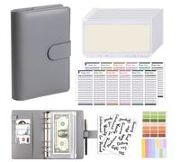 Raccoglitore economico in pelle PU con tasche for buste for contanti, piccola custodia francese cerniera for salvare l'agenda A6 per Il Controllo del Budget(Grey)