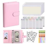 Raccoglitore economico in pelle PU con tasche for buste for contanti, piccola custodia francese cerniera for salvare l'agenda A6 per Il Controllo del Budget(Pink)